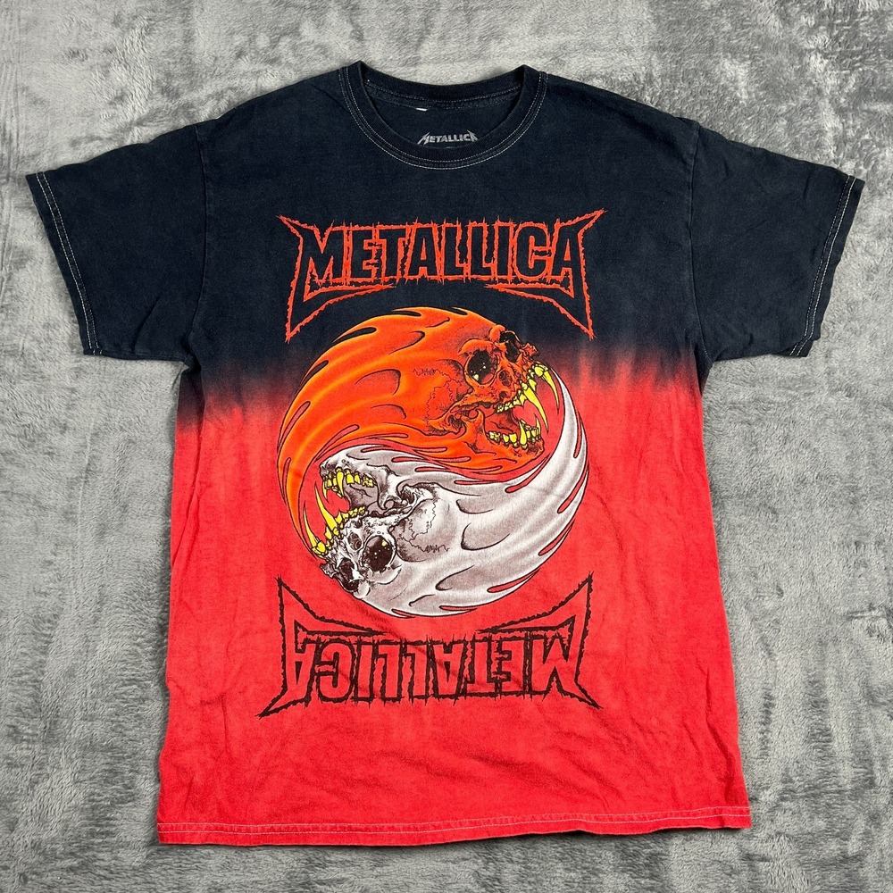 Metallica T Shirt Mens Large Black Red Yin Yang Dip Dye Graphic Print Crew Neck